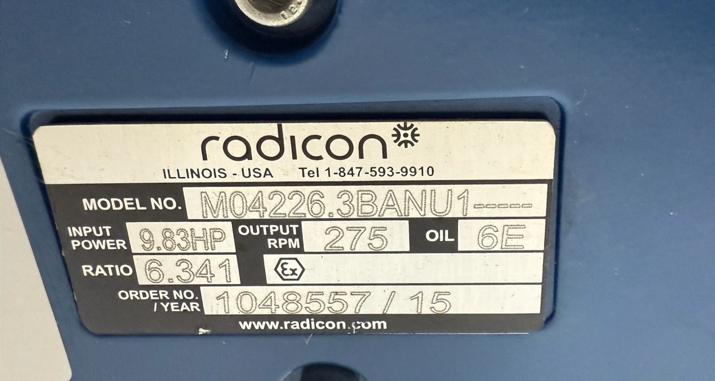 Radicon M04226.3BANU1, Gear Box reducer, Ratio 6.341:1, 9.83 HP (New)