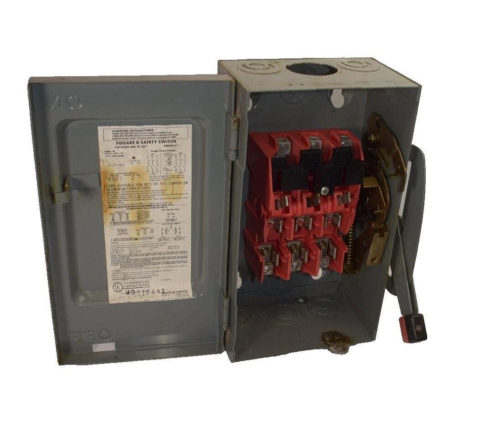 Used SQUARE D Fusible Safety Switch H-321 H321 Ser E1 30 Amp 30A Type 1 3ph 240v