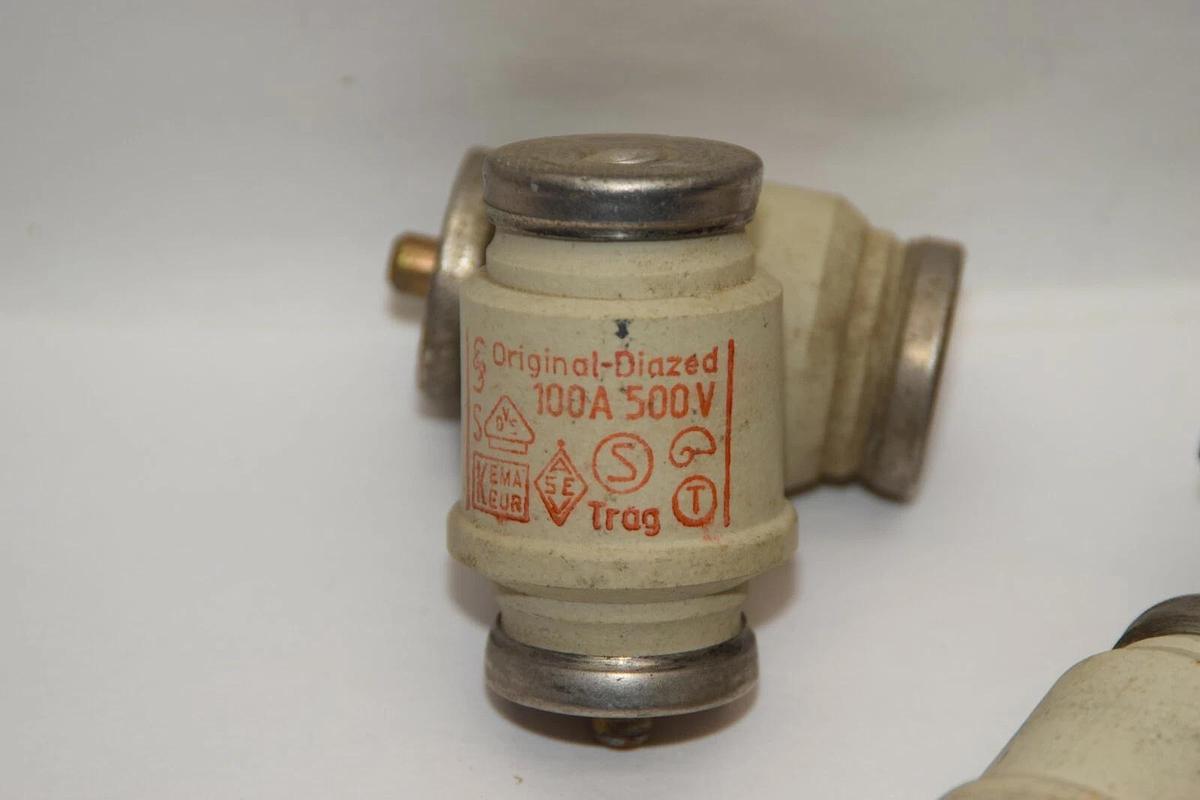 (NEW - Lot of 5) KEMA KEUR 100A 500V Original Diazed Ceramic Bottle Fuse