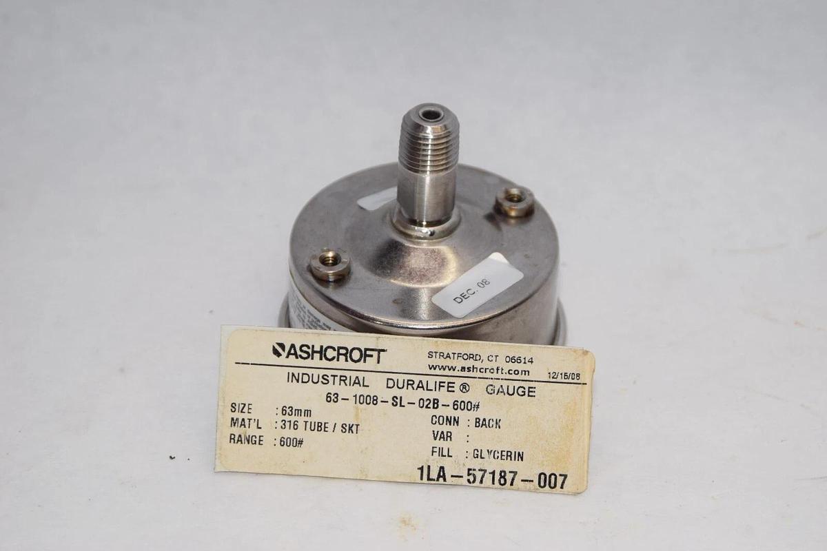 (NEW) ASHCROFT 63-1008-SL-02B-600# 1LA-57187-007 63mm 0-600psi Pressure Gauge