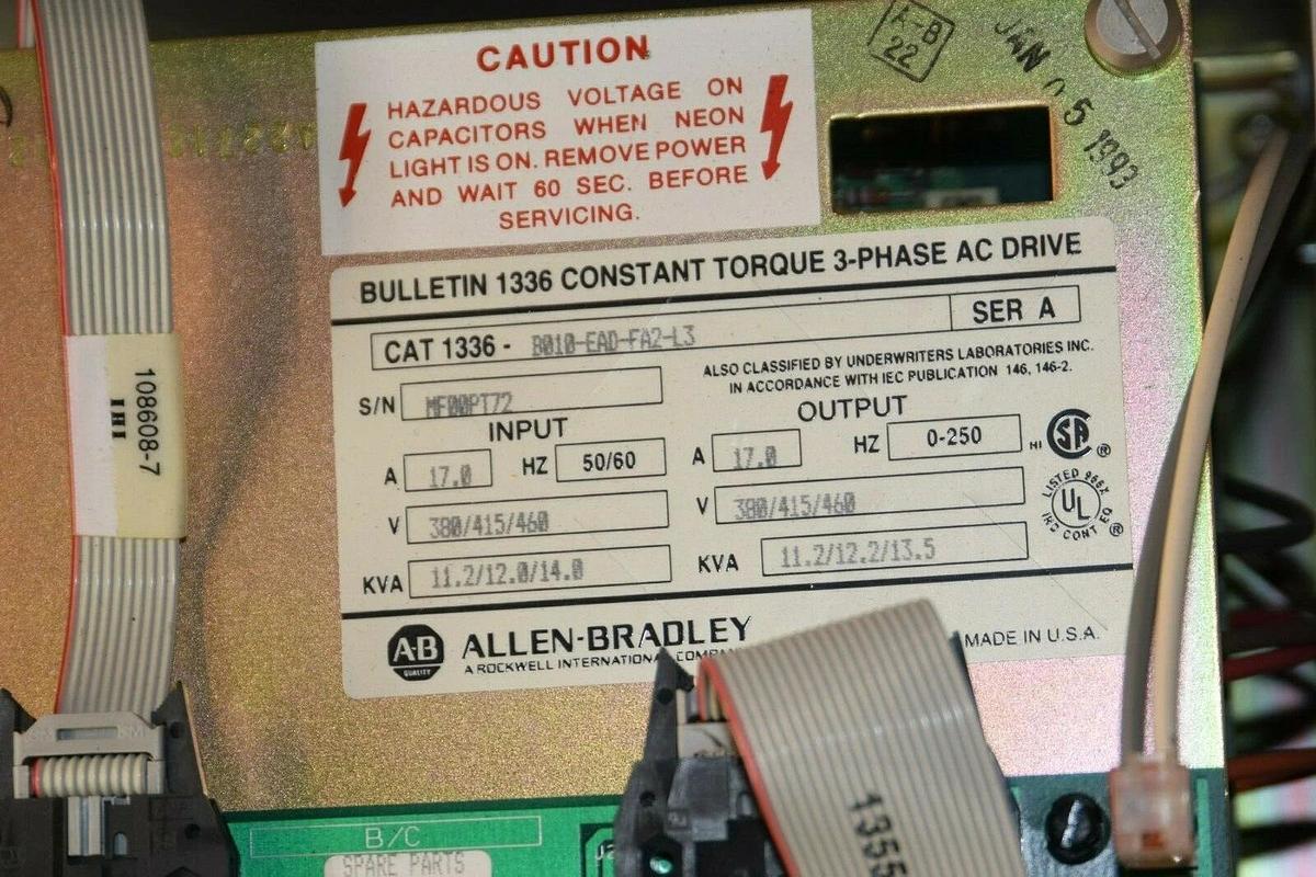 Used Allen Bradley 3 Phase AC Drive, 1336-B010-EAD-FA2-L3, Series 10 hp
