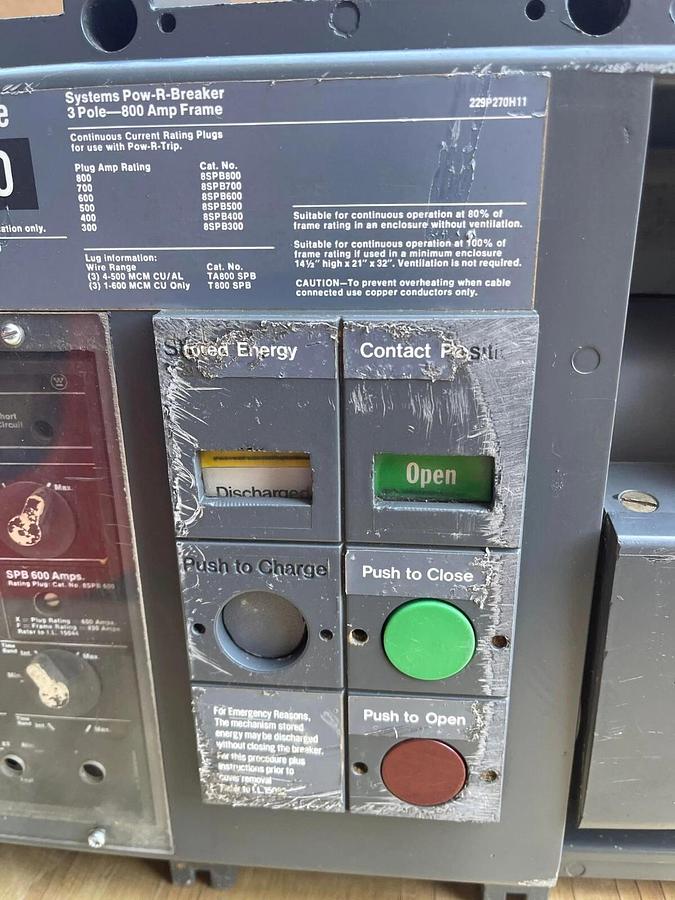 Used Westinghouse SPB100 Pow-R-Breaker Ins Case Breaker Frame 800a  Plug 8SPB600 600a