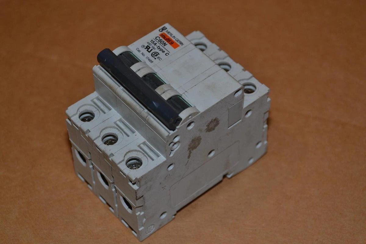 Used MERLIN GERIN MULTI 9 C60N 15A TYPE C 480V 3 POLE CIRCUIT BREAKER