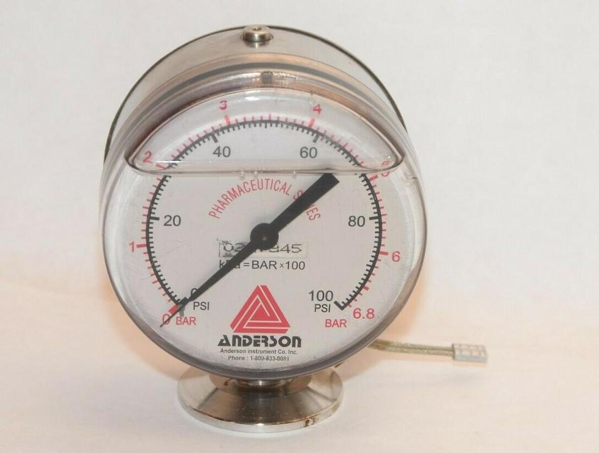 Used ANDERSON 0227345 0-6.8 Bar 0-100psi 3.5" Face Pressure Gauge