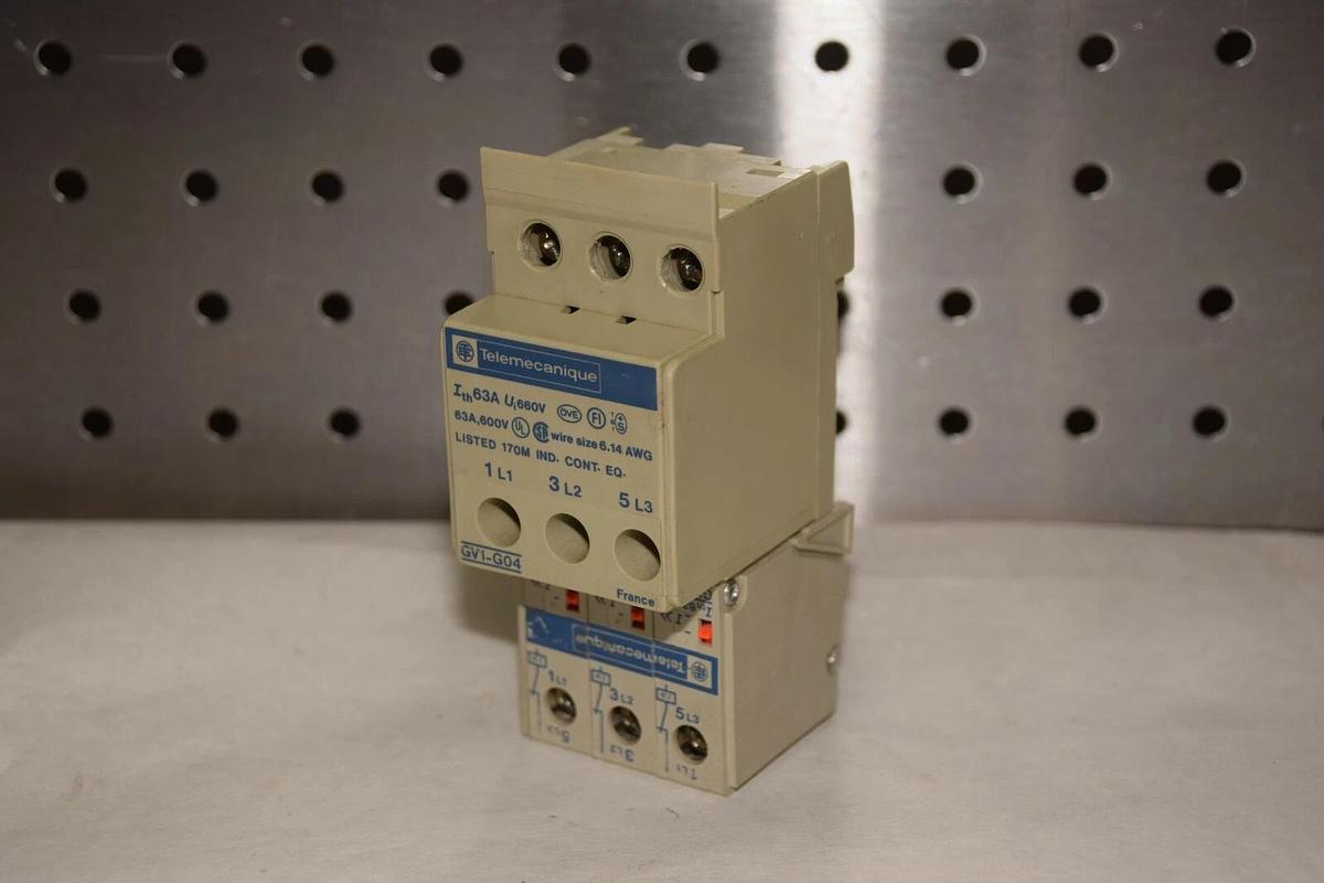 Used TELEMECANIQUE GV1-G04 GV1-G04-L3 MOTOR PROTECTOR CONTACT BLOCK ASSEMBLY