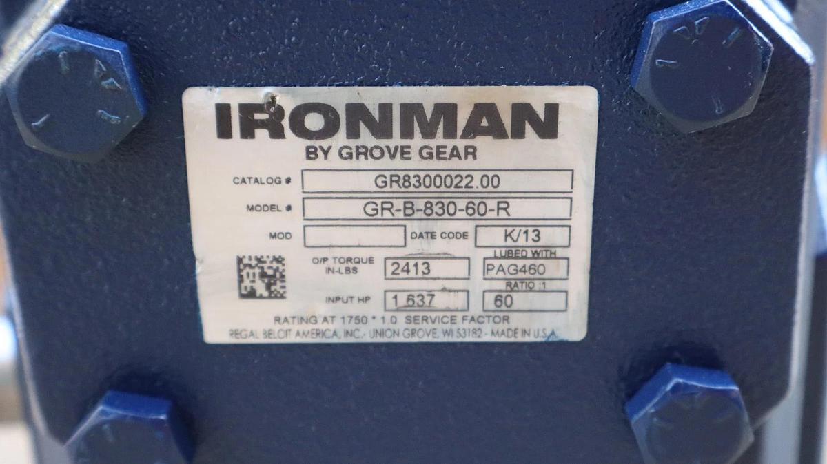 IronMan Grove Gear Box Worm Speed Reducer GR8300022.00 GR-B-830-60-R 60:1 REFURB