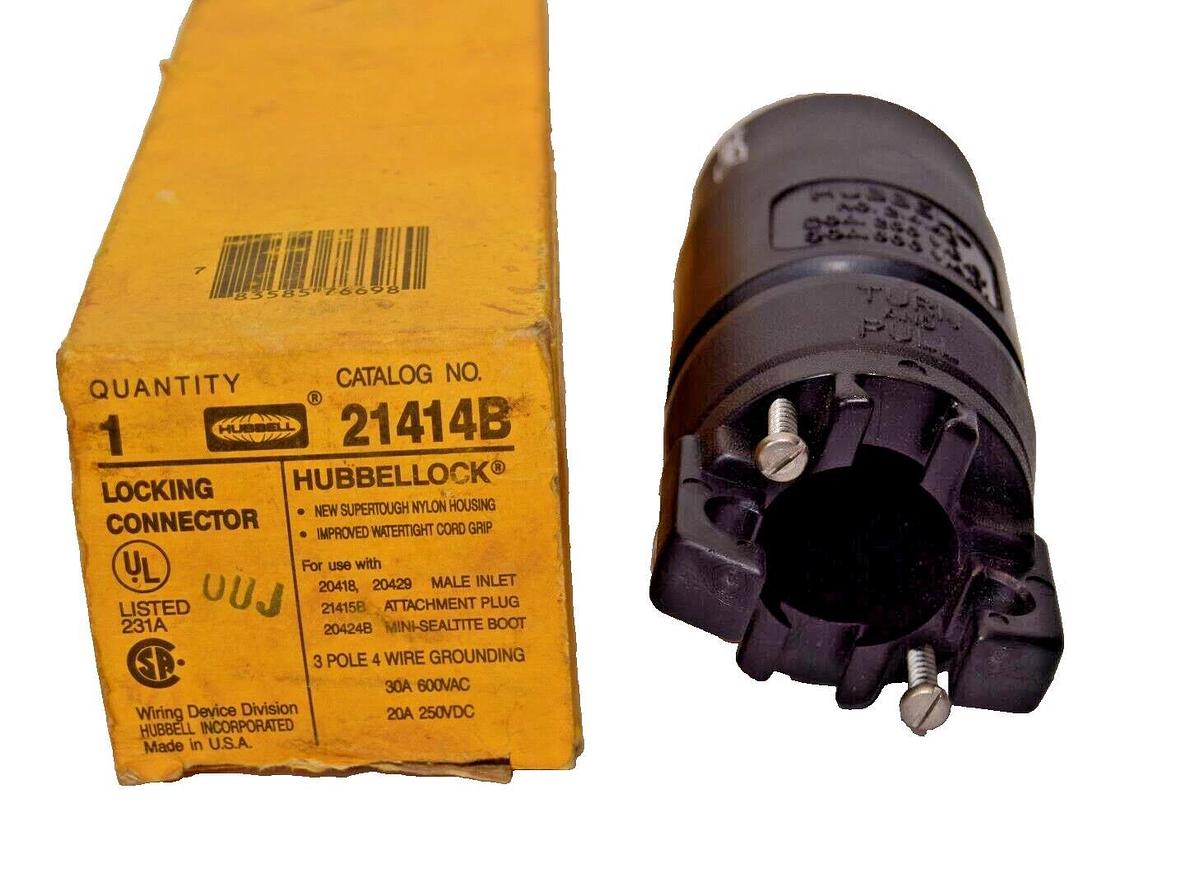 Used Hubbel Hubbellock Locking Connector 21414B 3p 4w 30a 600v 20a 250v *HOUSING ONLY