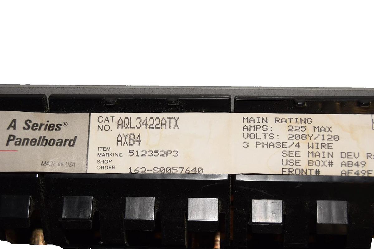 Used General Electric / GE AQL3422ATX 225Amp 3Ph Main Lug Panelboard Interior