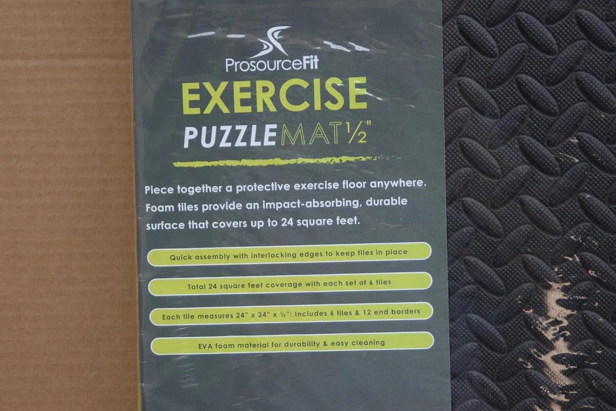 PROSOURCEFIT 24" x 24" Exercise Puzzle Mat 1/2" (6)  Interlocking tiles 24sq ft