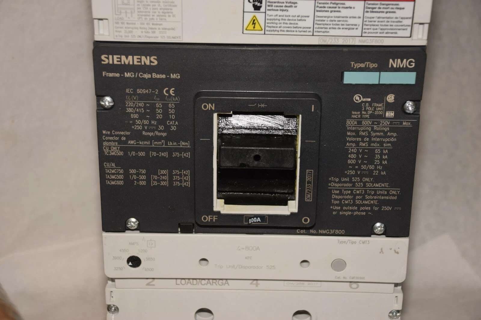 Siemens NMG VL Breaker NMG3B800L 800a 800 amp 3p NEW