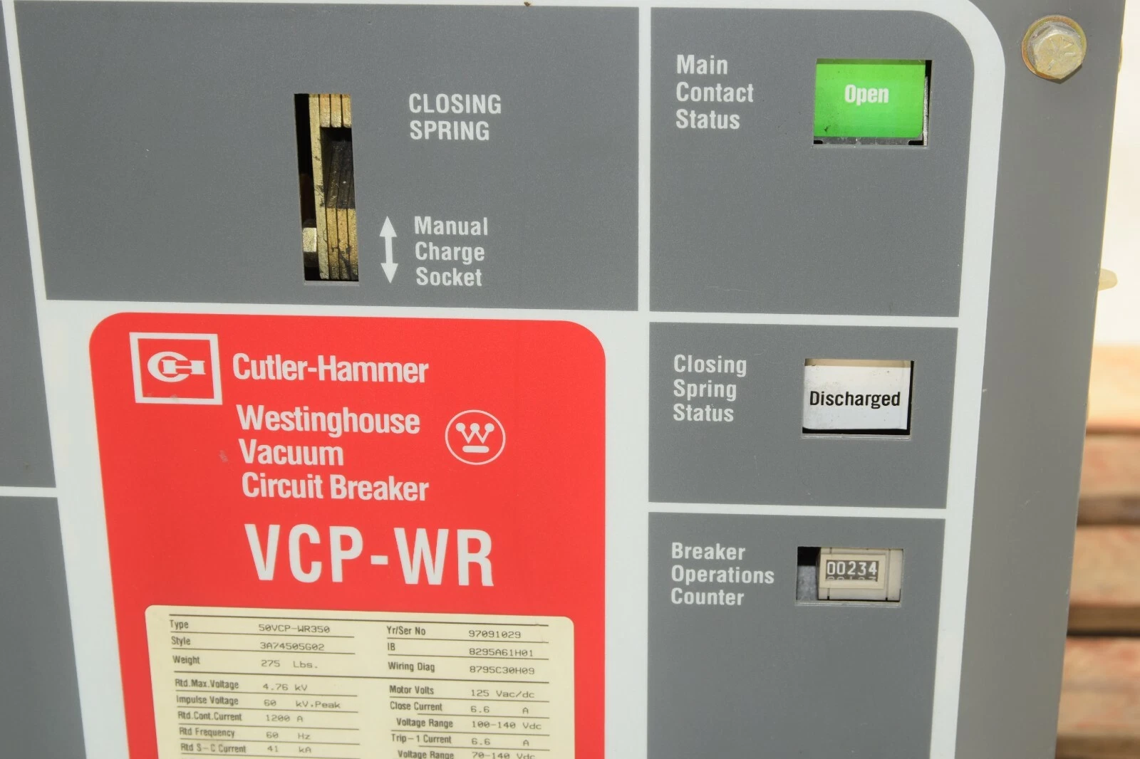 Used Cutler Hammer 50VCP-WR350 Vacuum Circuit Breaker 4.76 KV, 1200A, 1200 Amp VCP-WR