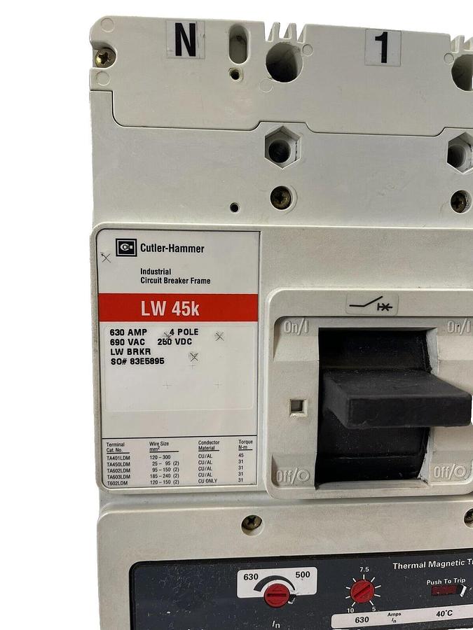 Cutler Hammer Breaker LWBRKR  LW 45k 4P 630 amp LT4630TA 83E5895 LW45k (NOS)