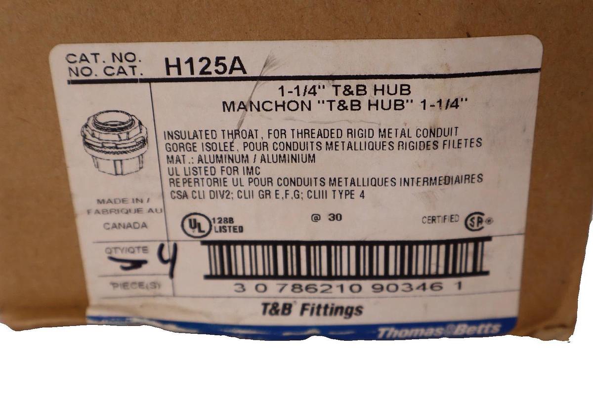 (4) T&B Thomas & Betts FITTINGS H125A 1-1/4" 1.25" Aluminum Conduit Hub NEW