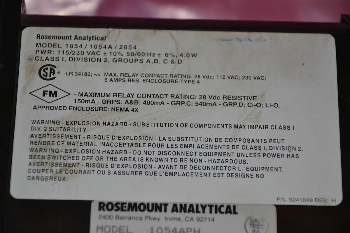 ROSEMOUNT ANALYTICAL PH ANALYZER 1054 A 1054APH 1054A