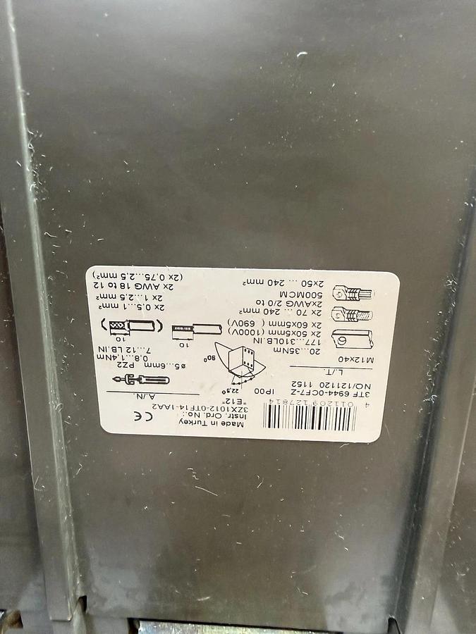 Siemens 3TF6944-0C Contactor,  500HP, 820Amp, 600VAC, 3-Pole, 120VAC Coil 820A