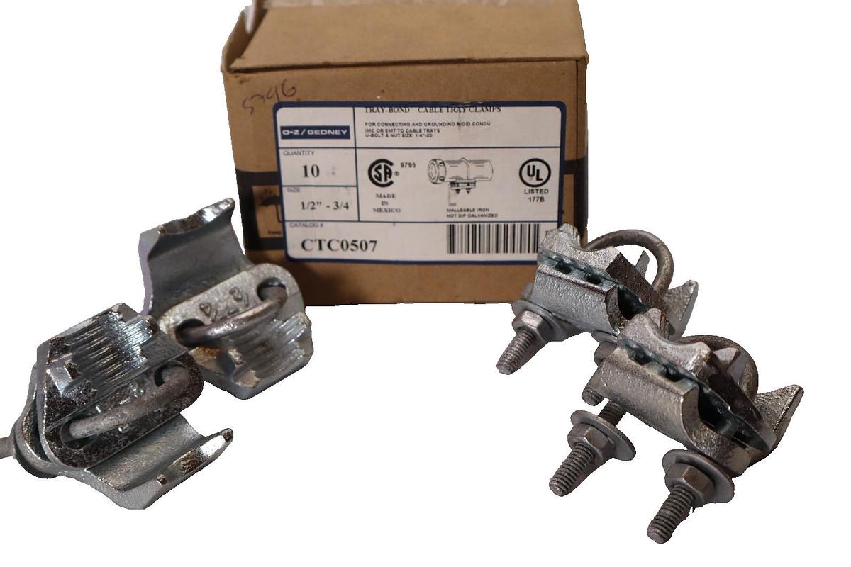 (NEW - BOX OF 10) O-Z / GEDNEY CTC0507 1/2"-3/4" Tray-Bond Cable Tray Clamp
