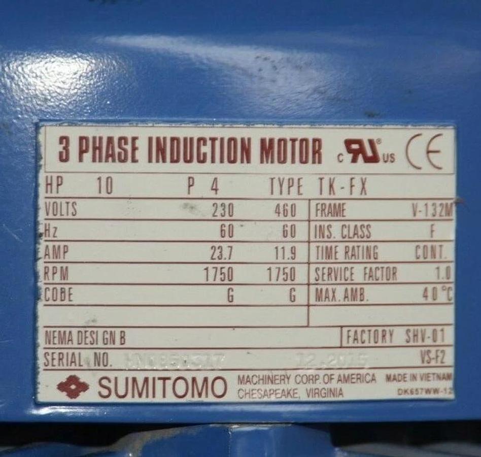 (New) SUMITOMO Gearmotor PA229835 10 HP Ratio:60 230/460V LHYMS10-4D165YC-Y3-60