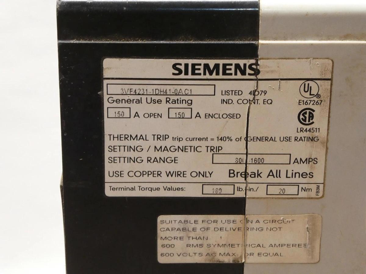 Used Siemens Circuit Breaker 3vf4231-1dh41-0ac1 3VF4231 160A 3VF9427-1DH40  3VF4