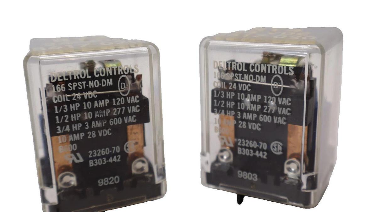 Used (Lot of 2) DELTROL CONTROLS 166 SPST-NO-DM , 166SPSTNODM 24Vdc Coil Relay