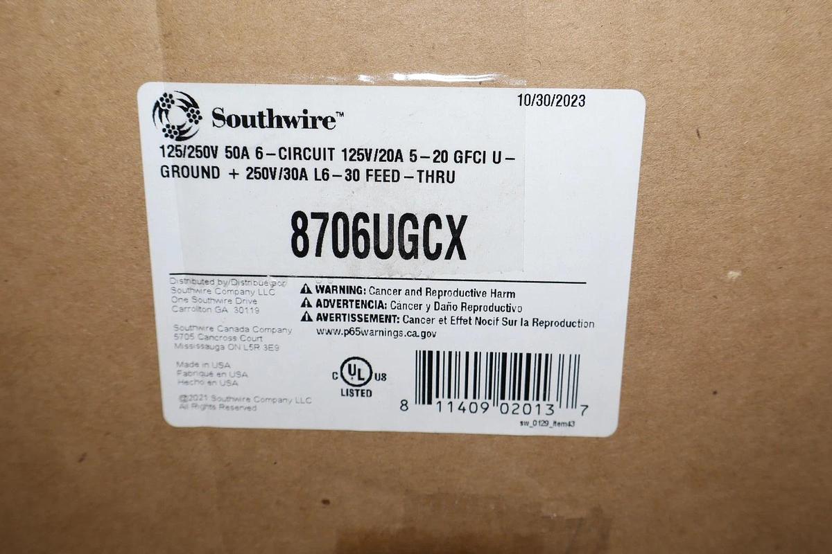 Southwire X-Treme Power Distribution Box 8706UGCX 50A 6-Circ 125/250v (New) 811409020137