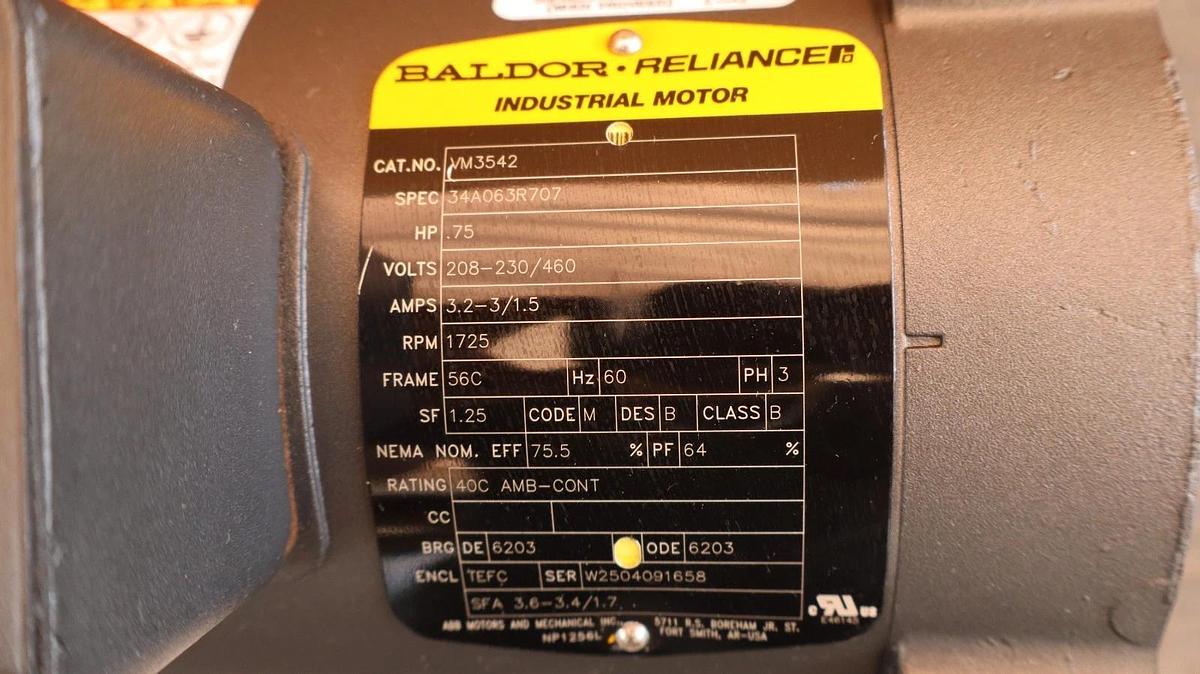 Baldor Reliance Industrial Motor VM3542 3/4hp .75hp 3ph 208-230/460v  (New)