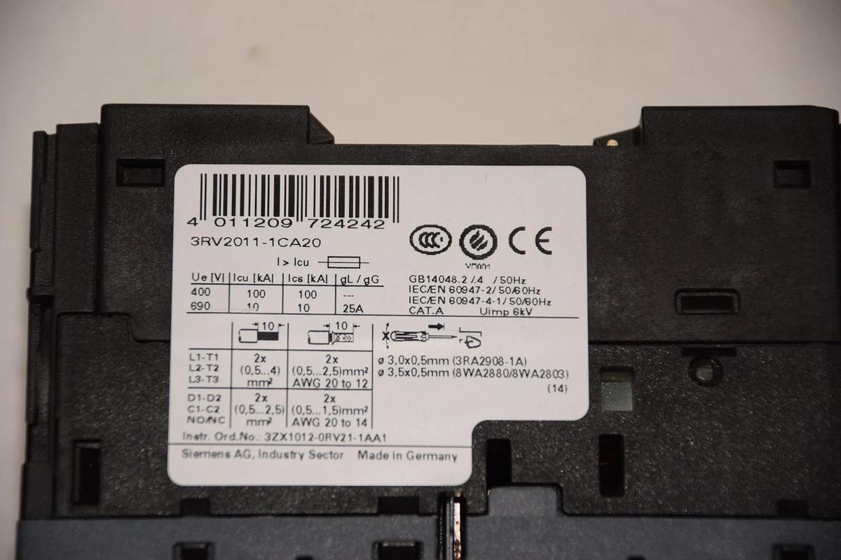 Used SIEMENS 3RV2011-1CA20 1,8-2,5A MOTOR PROTECTION CIRCUIT BREAKER