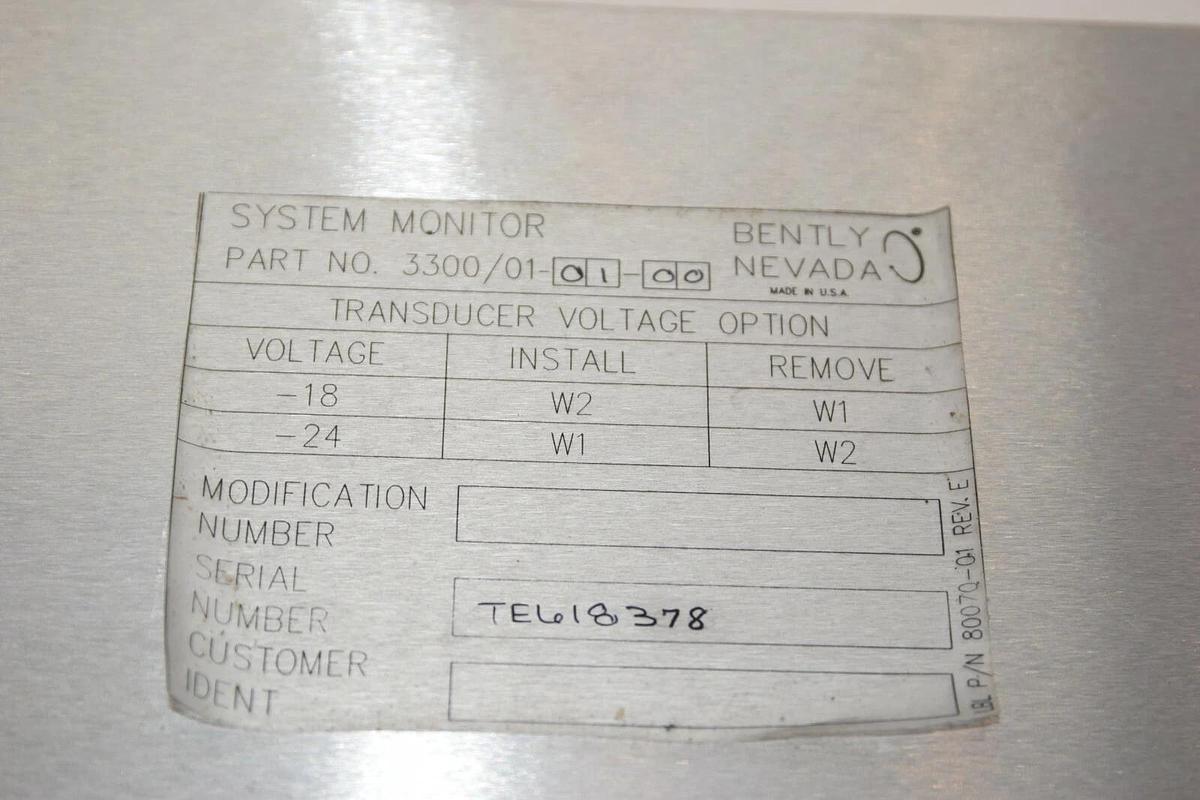 BENTLY NEVADA 3300/01-01-00 System Monitor (New has a broken faceplate stand off