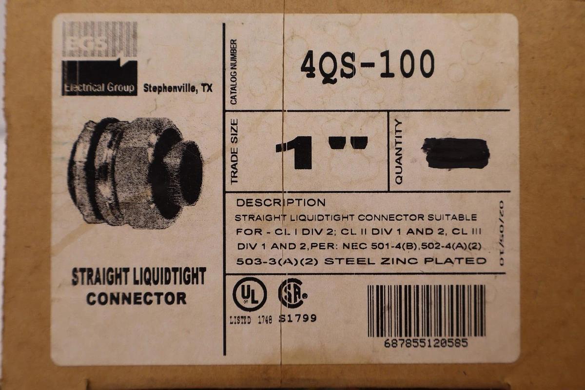 EGS Straight Liquidtight Connector 1" 4QS-100 4QS100 (New - Box of 4)