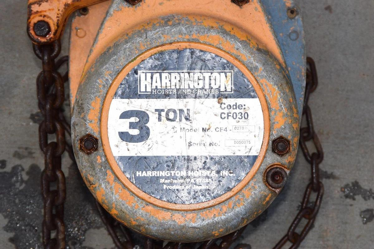 Used HARRINGTON CF030 3-Ton 3 Ton 3T Manual Overhead Chain Hoist (20' Chain Drop)