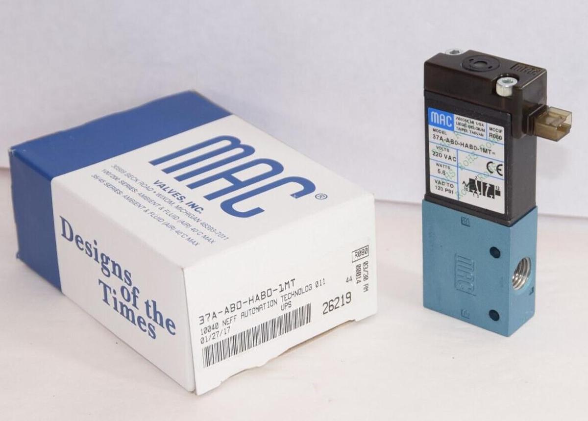 MAC VALVES 37A-AB0-HAB0-1MT 37A-ABO-HABO-1MT 220v 5.6W 120psi Solenoid Valve