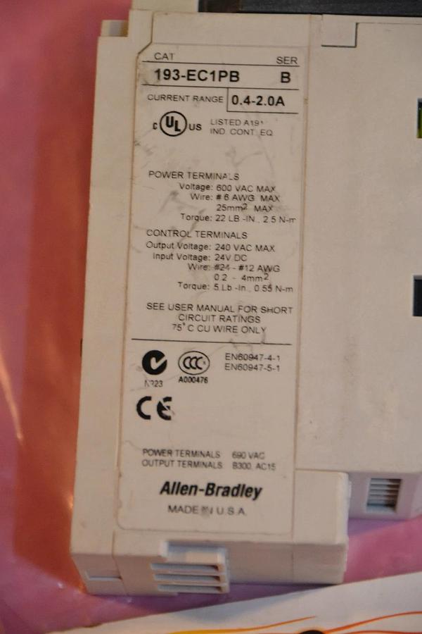 Used ALLEN BRADLEY OVERLOAD RELAY 193-EC1PB 193 EC1PB 193EC1PB SER. B