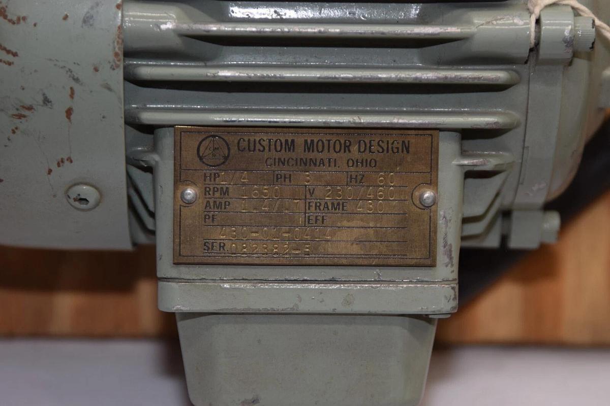 Used CUSTOM MOTOR DESIGN 430-01-0414 1/4HP 3PH 60Hz 1650rpm Gear Motor