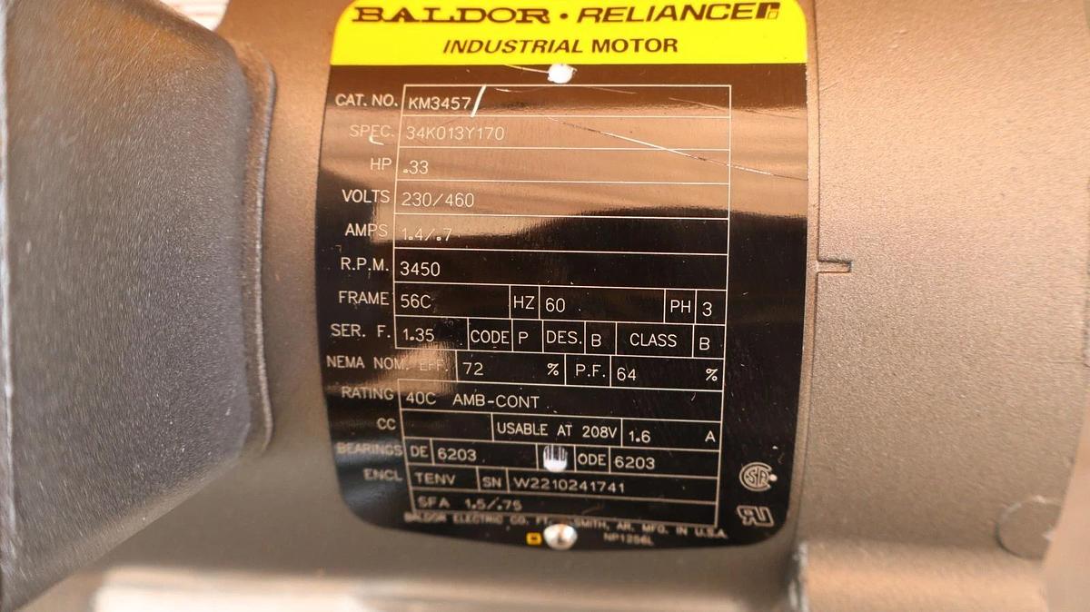 BALDOR KM3457 INDUSTRIAL MOTOR .33HP 34K013Y170 230/460V RPM 3450 (New)