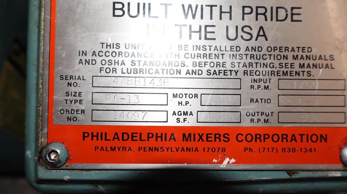 Philadelphia Portable Mixer Tank Agitator PG-13 1/3hp 350rpm 3ph Lightnin (NOS)