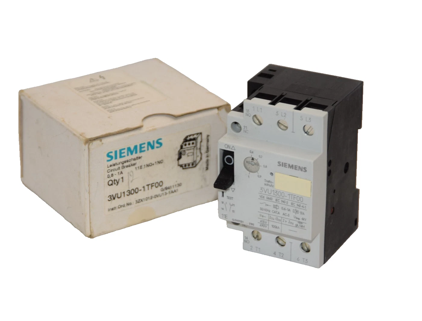 SIEMENS 3VU1300-1TF00 Circuit Breaker 3VU13001TF00 0.6-1A (NEW)