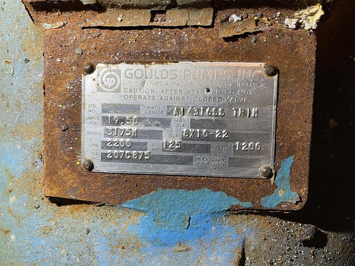 Used GOULDS 3175H 8 X 10-22 CENTRIFUGAL PUMP 316 S/S 150HP