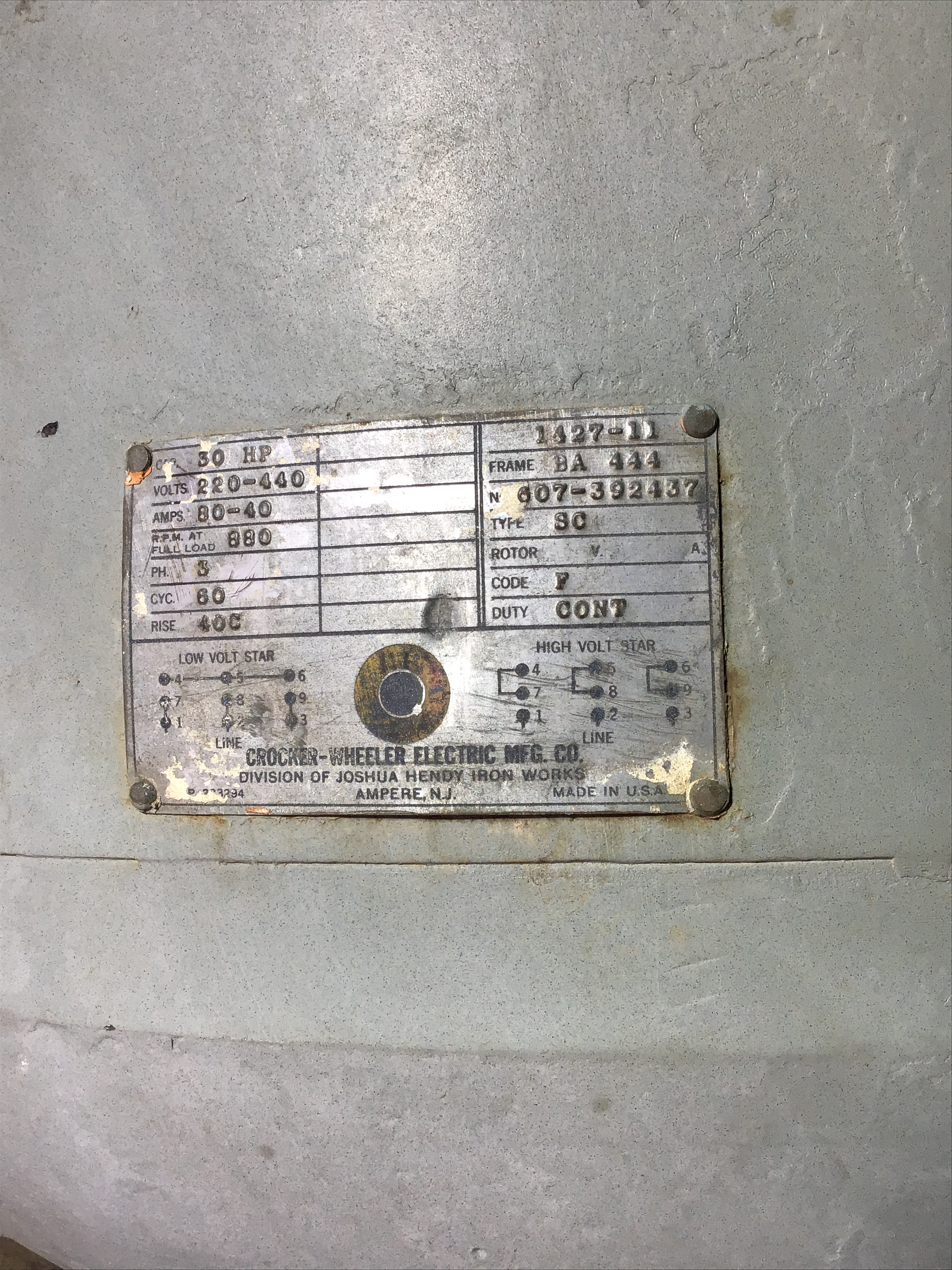 Used Crocker-Wheeler 30 HP/ 800 RPM