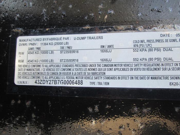 Used 10 Ton Gooseneck Dump Trailer 20' Long X 8' wide