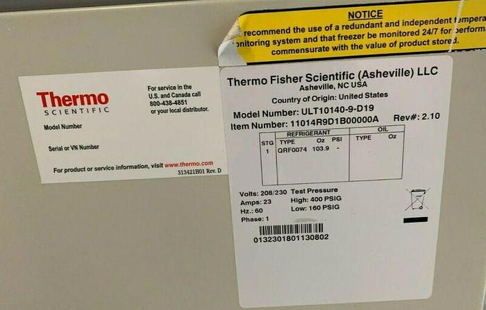 Used Thermo Scientific ULT10140-9-D19 -150 C Laboratory Chest Freezer 230V