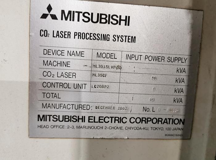 Used 2002 Mitsubishi ML3015LVP CO2 Laser Processing Center