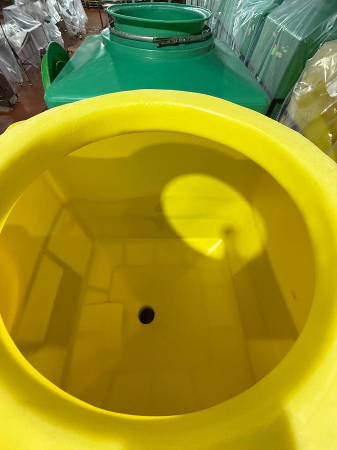 Used Miraplastek TCT6-1200 Polyethylene Hopper Totes with Steel Support Frames