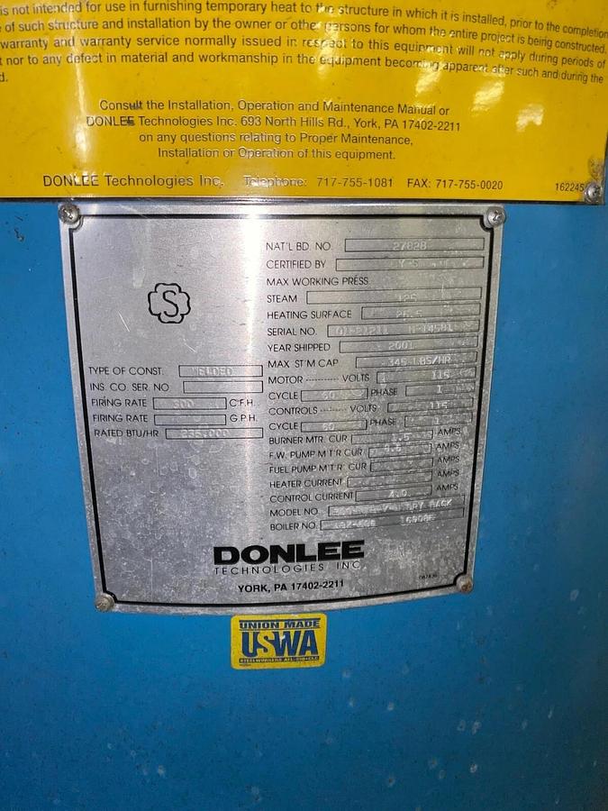 Used DONLEE TECHNOLOGIES INC.-Boiler