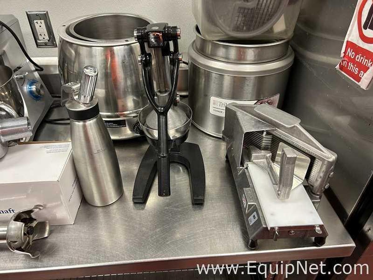 Used Stainless Steel Table with Lot of Miscellaneous Kitchen Equipment