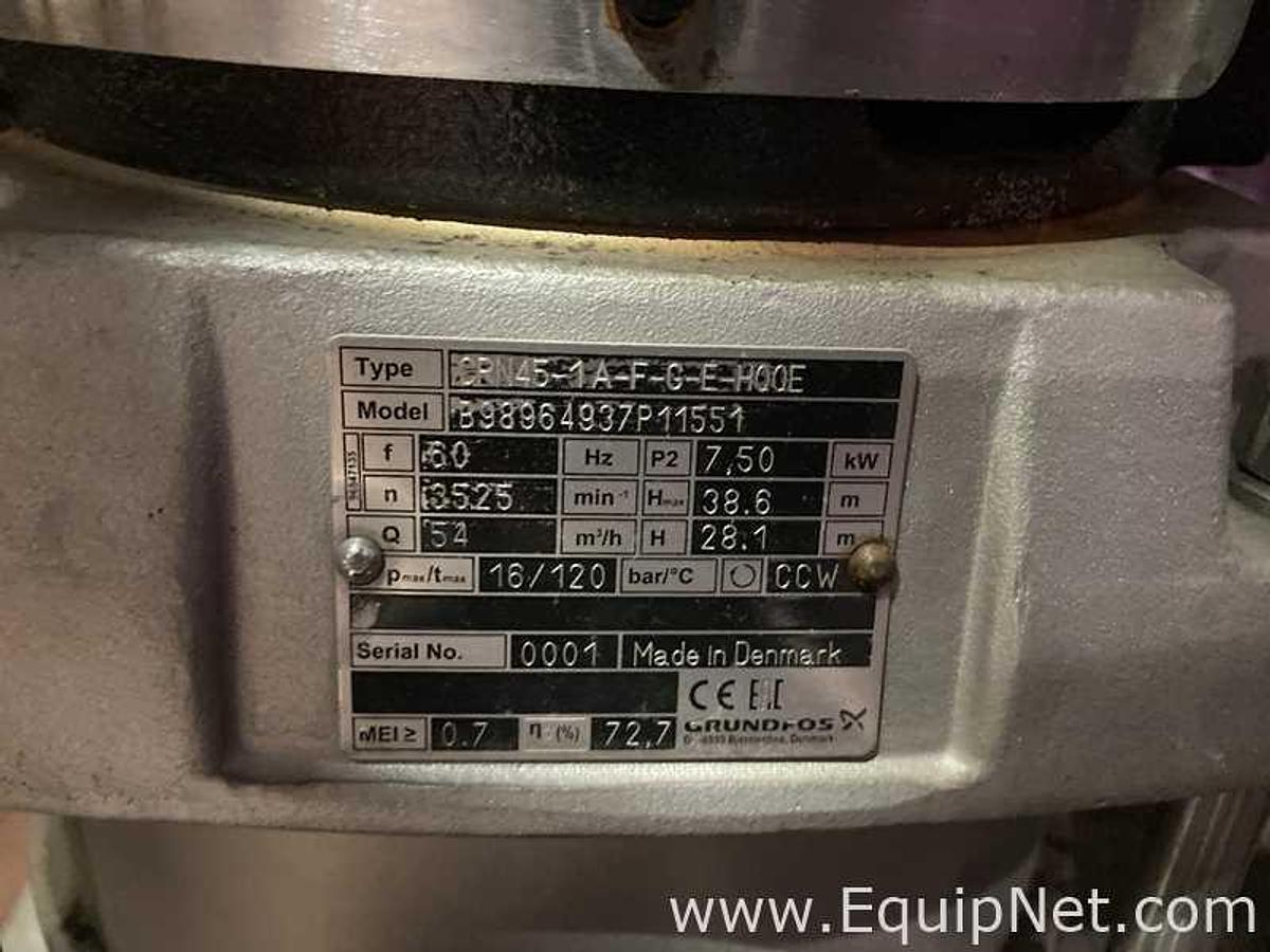 Used Grundfos CRN45-1A-F-G-E-H00E 10 HP Sanitary Stainless Centrifugal Pump
