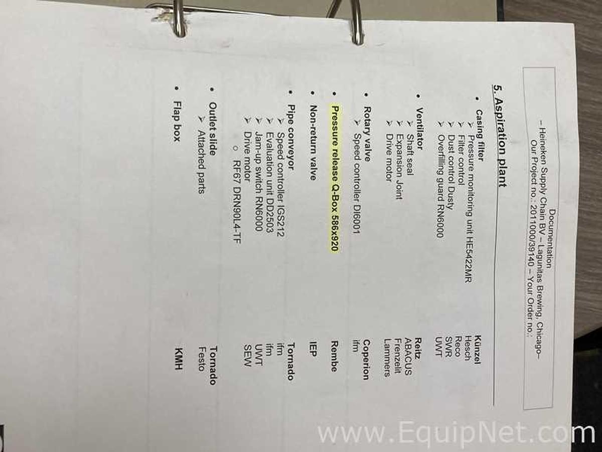 Used Brewery Grain Milling System Including Kunzel Six Roller Mill