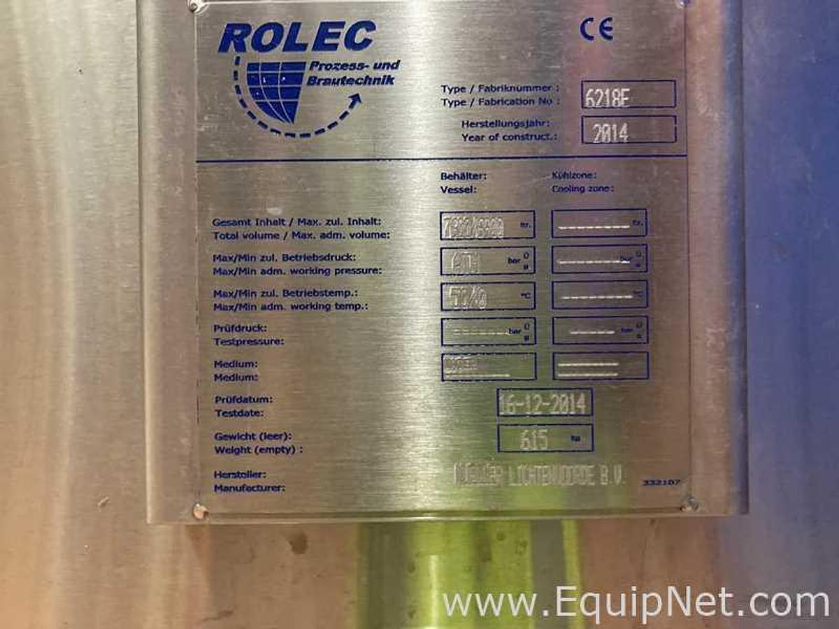 Used 7600 Lt - 64 BBL Rolec Stainless Steel Rinse Recovery Tank