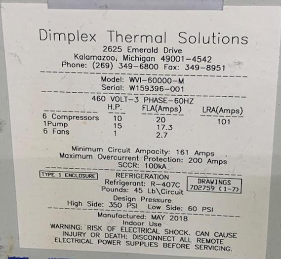 Used 2018 Dimplex / Koolant Kooler Chiller Unit