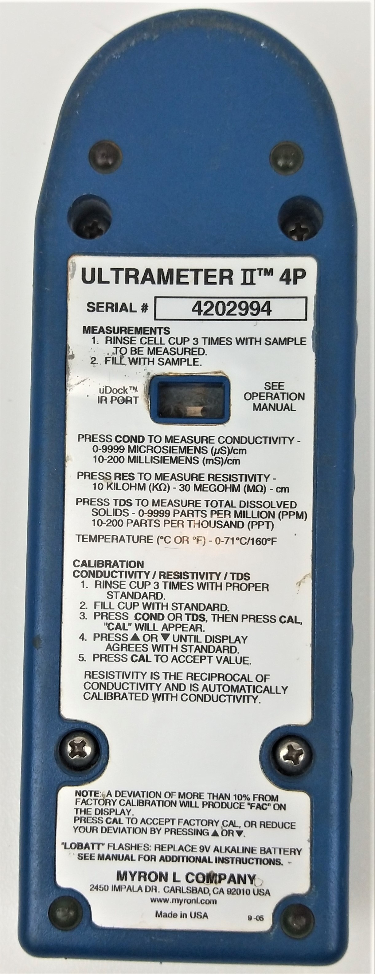 二手MYRON L Ultrameter II 4P电导率TDS仪表在Chemistry RG顾问Inc出售 yb体育app在线下载