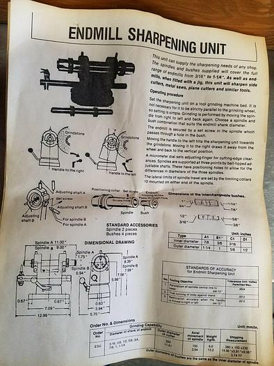 Used NEW Endmill / Drill Sharpening Unit with case to be used with a surface grinder