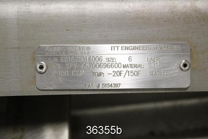 Used Fabri 6" Hand Operated Knife Gate Valve, FV-C6700696600 #36355